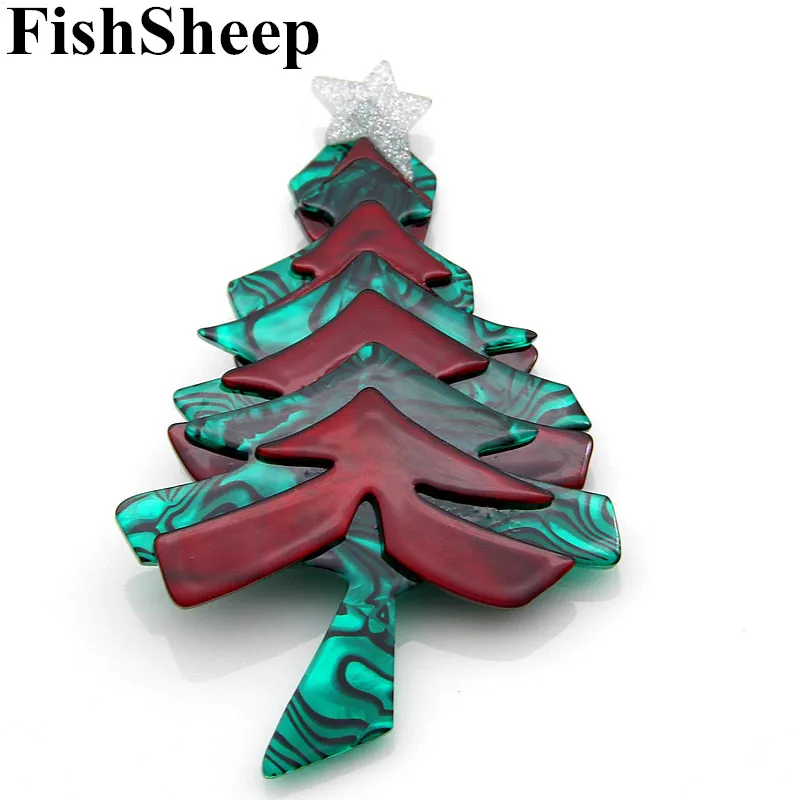 

New Acrylic Christmas Tree Brooches Pins For Women Cute Plastic Tree Flower Big Brooch Festival Badges Jewelry Christmas Gifts