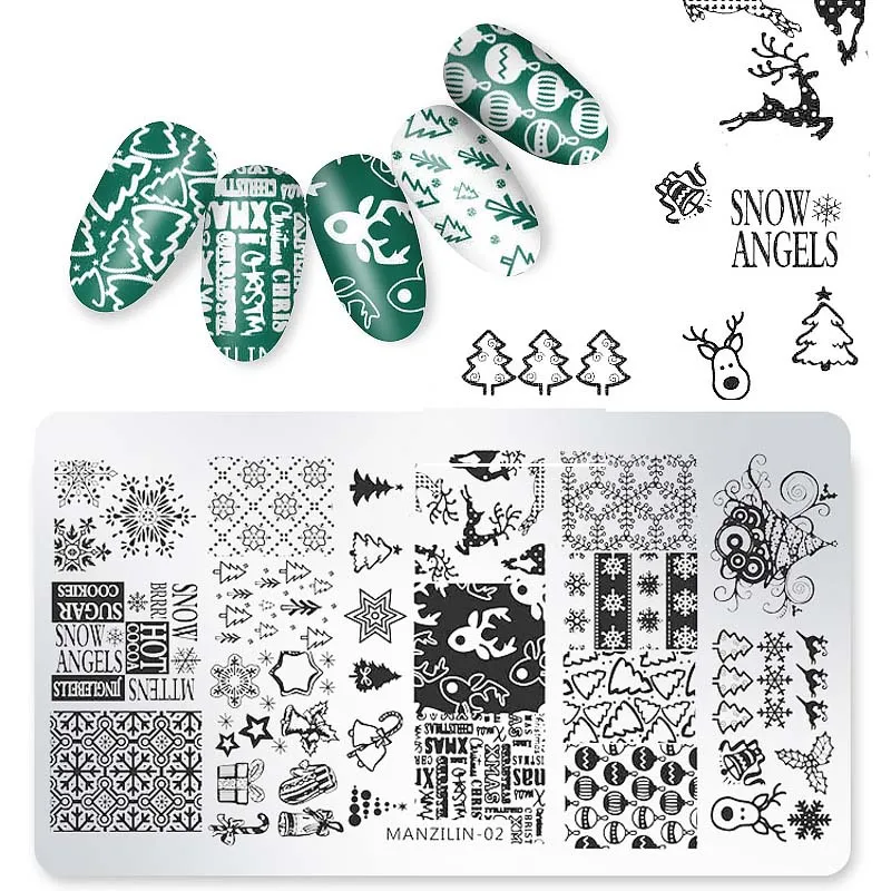 1 шт Прямоугольные рождественские пластины для штамповки ногтей Снежинка шаблон маникюра шаблон изображения фестиваль год трафарет для ногтей
