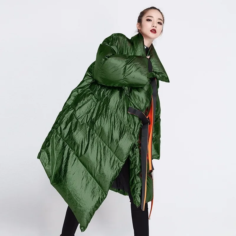 Max LuLu Роскошные корейские женские шикарные серебряные уличные женские зимние дутые куртки Длинные парки женские модные пальто размера плюс - Цвет: Зеленый
