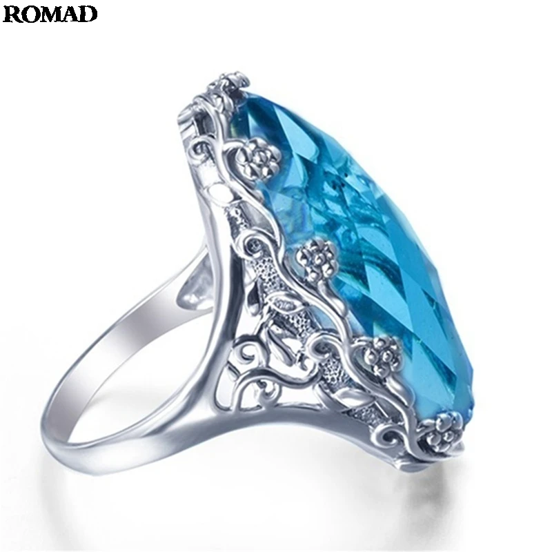 

ROMAD Blue Crystal Woman Ring Engagement Wedding Jewelry Anniversary Gift Rings For Women Size 6 7 8 9 10 is Higt Quality A40