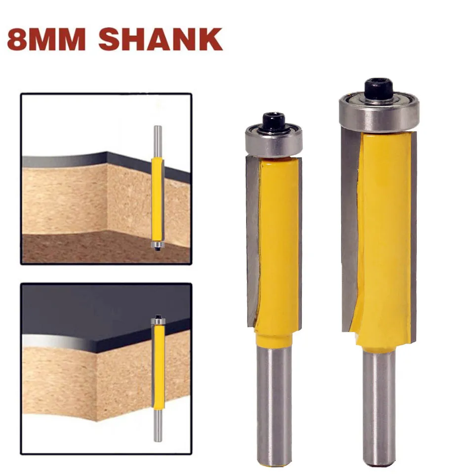 

1pc 8mm Shank Woodworking Router Bit For Wood Tungsten Carbide CNC Tool Straight Trimming Milling Cutter With Bearing