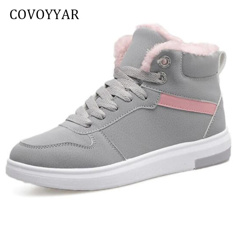 

COVOYYAR Warm Snow Ankle Boots 2018 Fur Winter Shoes Flat Women Sneakers Platform Lace Up Cotton Casual Shoes Plus Size WBS828