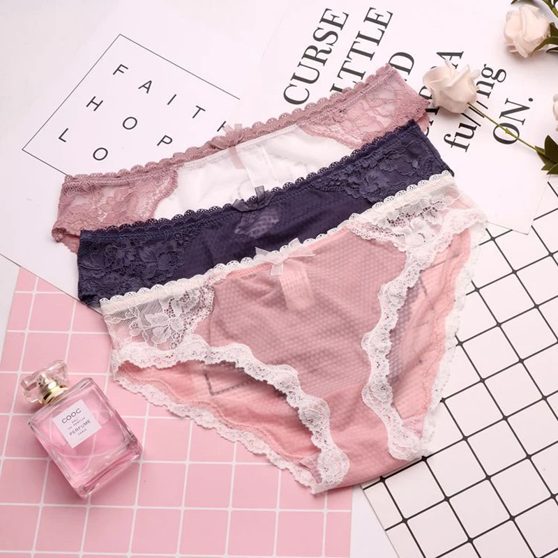 SP&CITY European Style Elegance Lace Transparent Underwear Women Hollow Out Satin Panties Sexy Crotch Cotton Briefs Lingerie