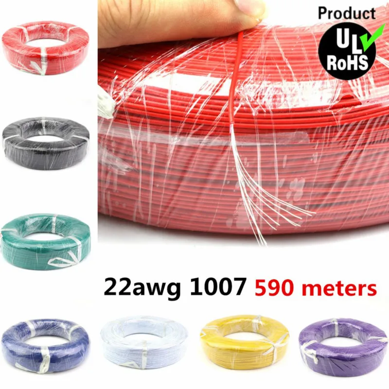 

590 Meters a roll Flexible Stranded of 22AWG 10 Colors UL1007 OD 1.6mm Environmental PVC Electronic Wire DHL Shipping