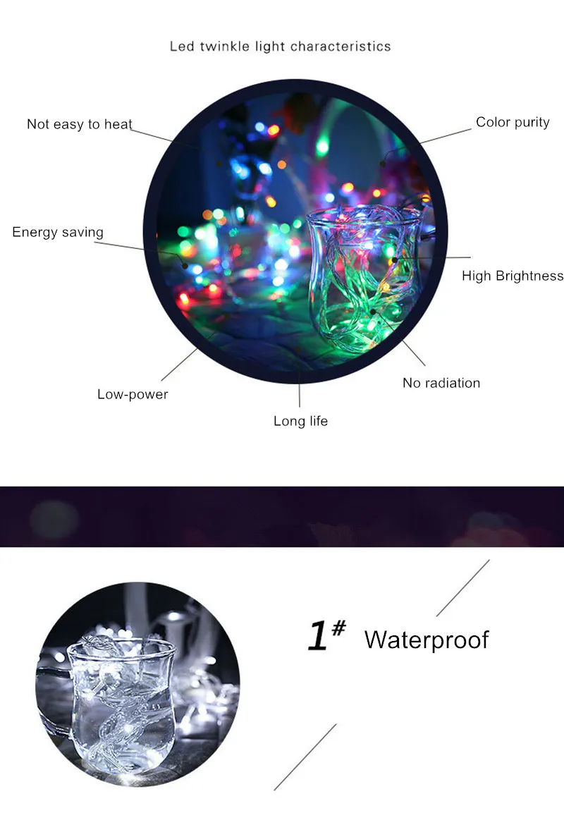 Светодиодный Сказочный светильник 5 м, 10 м, 20 м, 30 м, 50 м, 100 м, водонепроницаемый уличный светильник, гирлянда для праздника, патио, Рождества, свадьбы