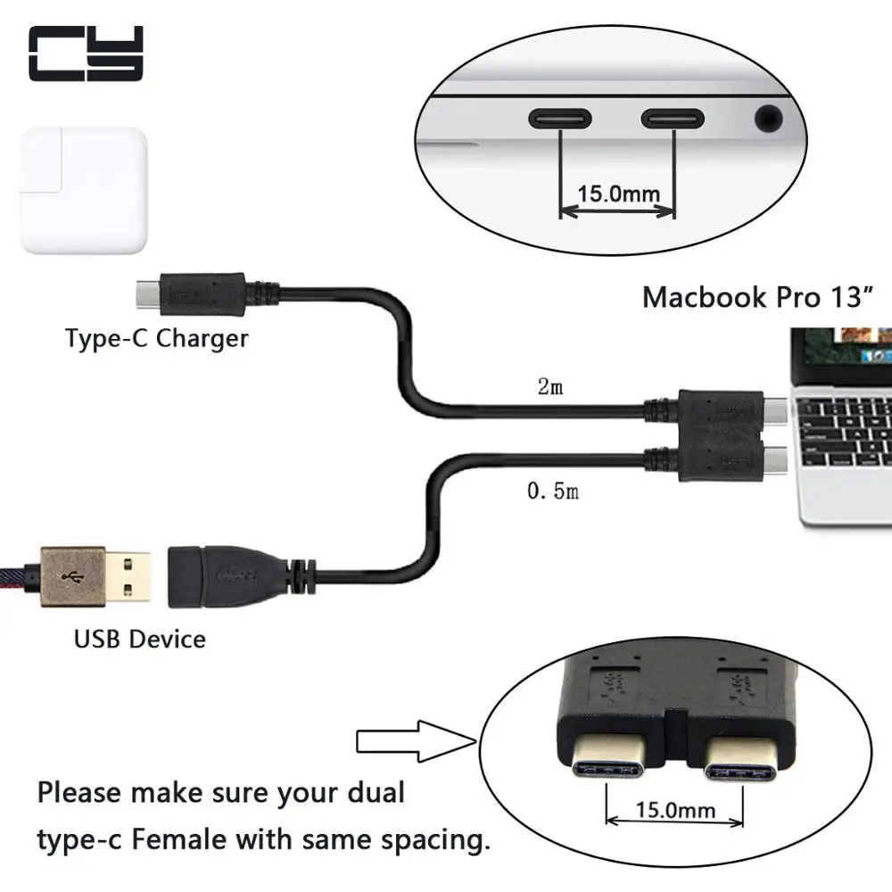 Двойной кабель USB 3,1 для USB-C и USB 3,0 Женский OTG кабель для передачи данных для нового 1" Mac Pro