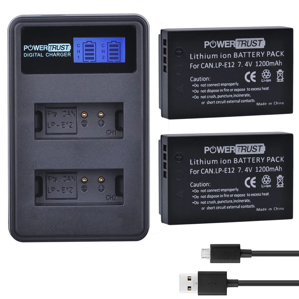 

2Pcs LP-E12 LPE12 LP E12 Camera Batteries + LCD USB Dual Charger For Canon EOS M100 M 100D Kiss X7 Rebel SL1 EOS M10 DSLR