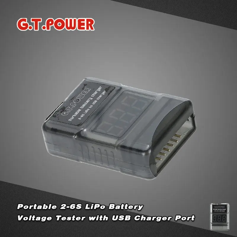 Портативный тестер напряжения GT Power 2-6s lipo с портом USB для зарядки | Игрушки и хобби