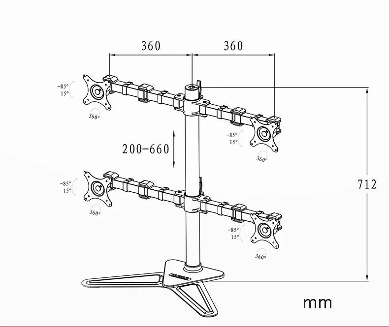 Loctek D2Q Full Motion 4 экран Настольная подставка для монитора Выдвижной светодиодный ЖК-дисплей Монтажный Кронштейн