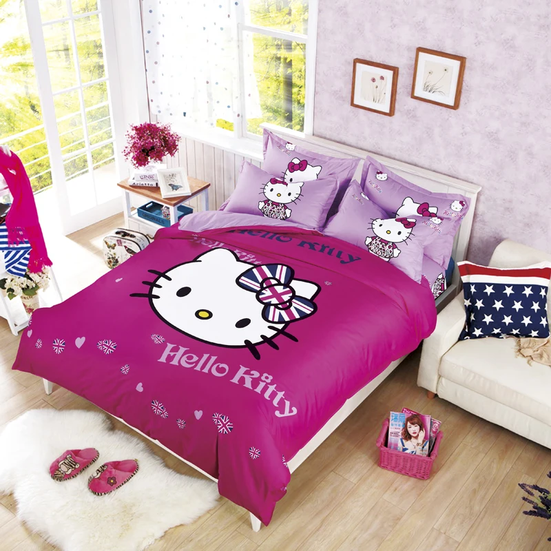 Lovely hello kitty bedding set, family Home textiles, 3/4 pcs bed