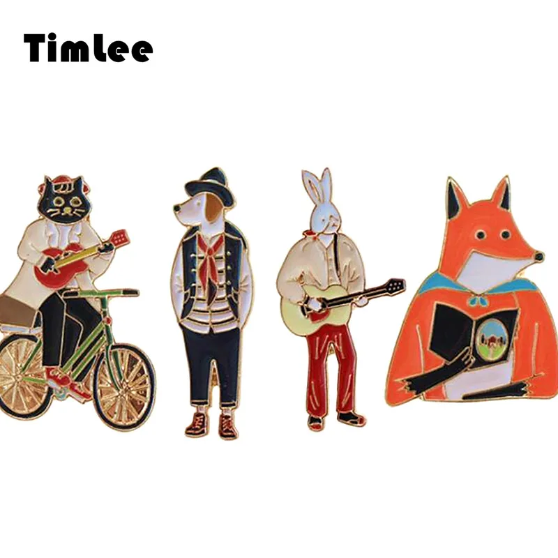 

Timlee X270 Free shipping Cartoon Popular Fox Dog Cat Rabbit Pencil Brooch Pins,Fashion Jewelry Wholesale