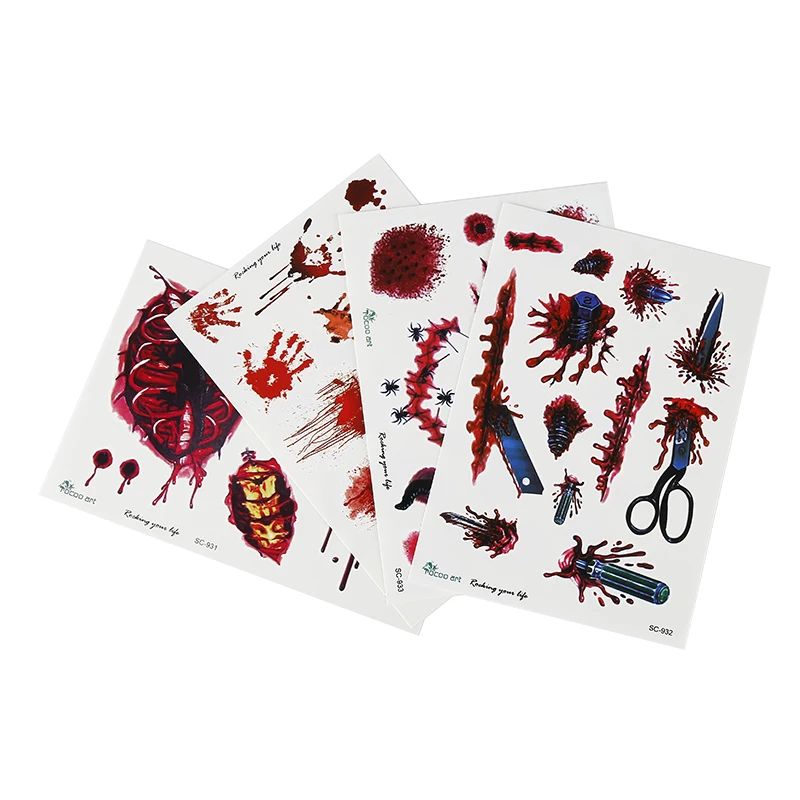 

Halloween Party Zombie Scars Tease Injuries Tattoo Stickers Decals Waterproof Terror Realistic Bloody Wound Temporary Tattoos
