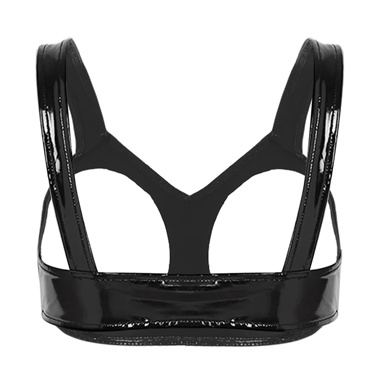 YiZYiF Womens Sexy Open Cups Bra Erotic Lingerie Wetlook Faux Leather Fetish bra cut erotic breasts Underwear open bra Crop Top