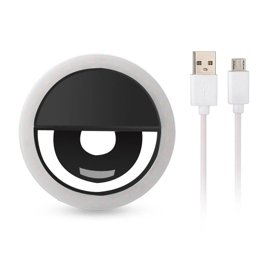Светодиодный кольцевой светильник для селфи с usb-зарядкой для камеры и телефона для телефонов и планшетов WIF66 - Цвет: Черный