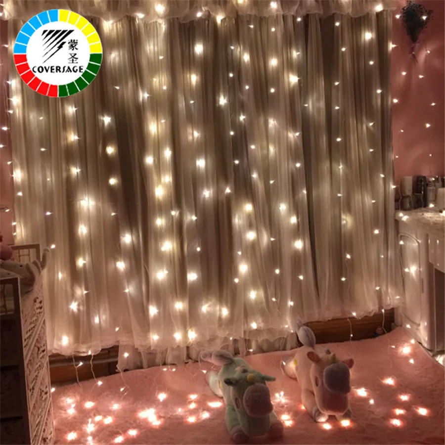 Coversage 3X1M 3x3M Christmas Garlands LED String Christmas Net Lights Fairy Xmas Party Garden Wedding Decoration Curtain Lights