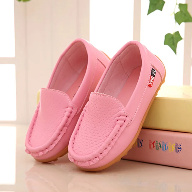 Детская обувь; сезон весна-осень; Лоферы для маленьких мальчиков; детская повседневная обувь; Мокасины из искусственной кожи для девочек - Цвет: Розовый