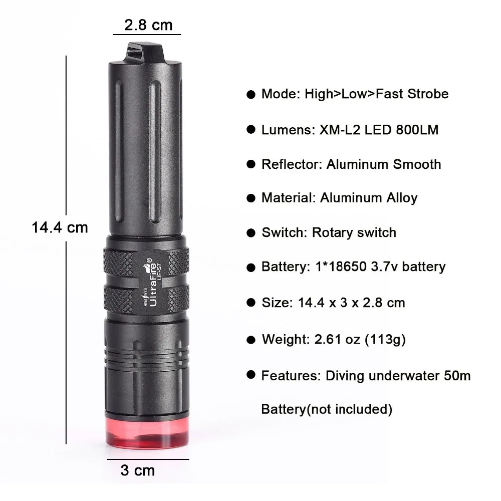UltraFire погружной фонарь светодиодный Дайвинг 800 люменов CREE XML-T6 3 режима, фонарь, лазерная указка, белый светильник luz, светильник-вспышка, подзарядка