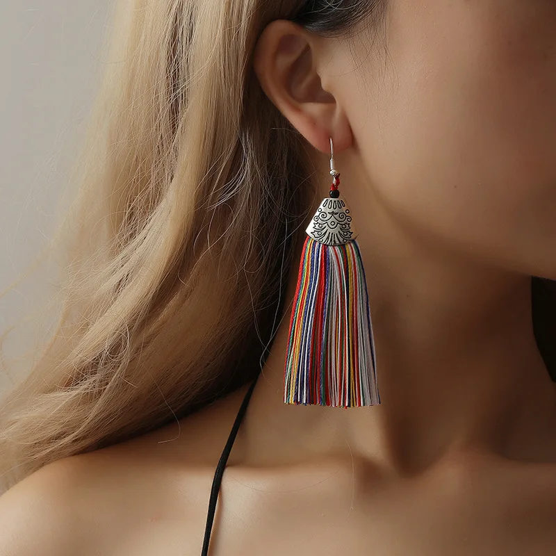 

Vintage Tassel Earrings Women Fashion Jewelry Geometric Silver Simple Pendant Earrings Bohemian Style Jewelry