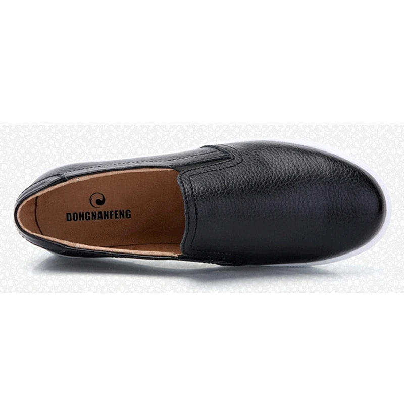 DONGNANFENG/женские белые туфли из натуральной кожи на плоской подошве; кроссовки на платформе; мягкая Вулканизированная обувь без застежки; ZQMF-960