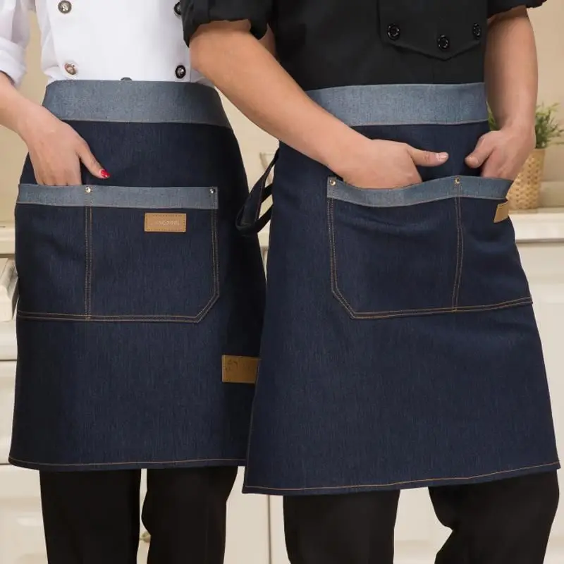 

Jeans Aprons Denim Simple Uniform for Unisex Adult Coffee Tea shop Work aprons with 3 Pockets Kitchen Cooking Pinafores D4