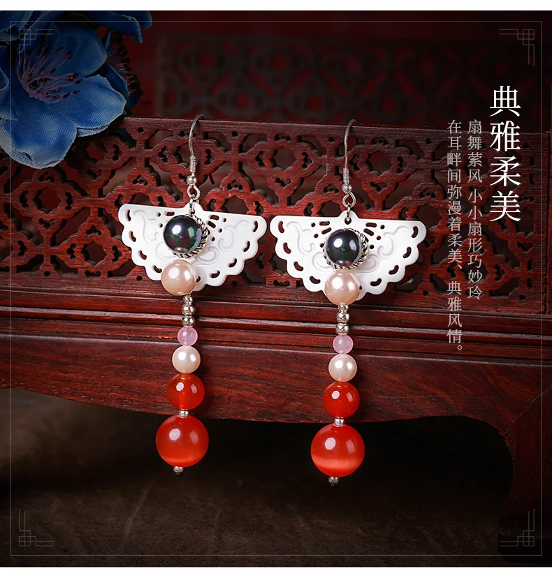 

925 silver allergy earrings, retro folk wind ear jewelry temperament female