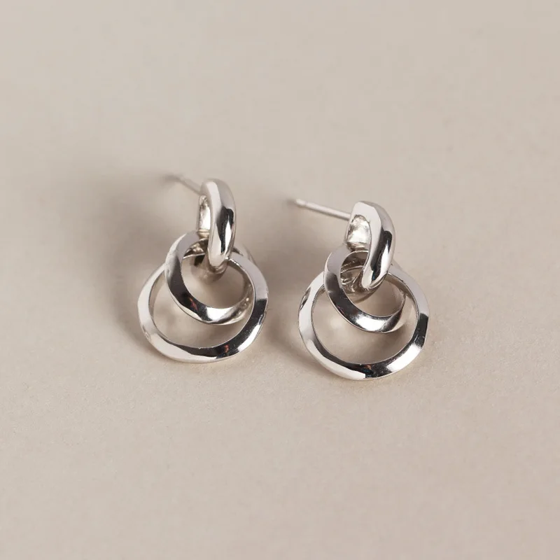 

Real 925 sterling silver double circles drop earrings for women accessories, minimalist femme earings fashion jewelry bijoux