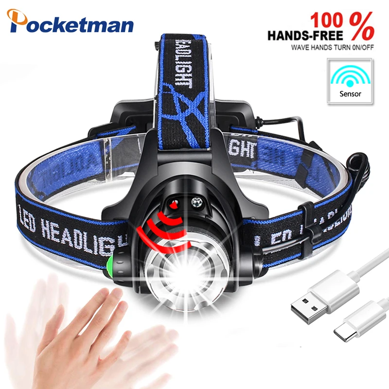 

LED Headlight 5000lum Motion Sensor Led Headlamp V6/L2/T6 Zoom Headlight Torch Flashlight use 2*18650 battery by Fishing