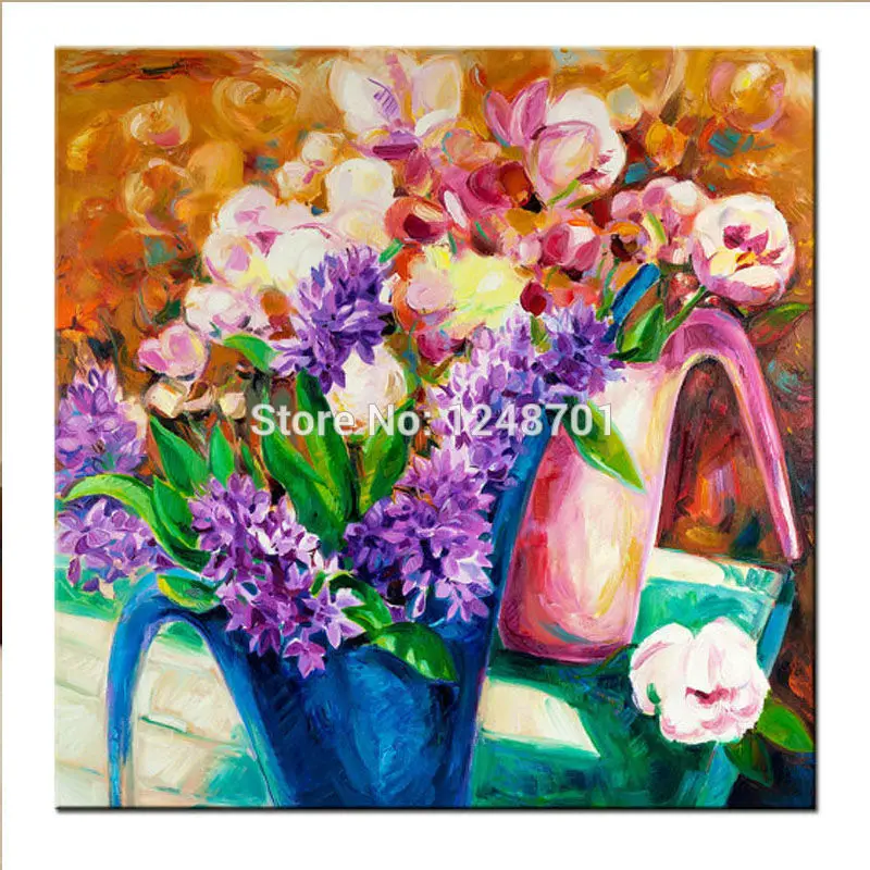

Modern handpainted vase flower oil painting Lavender picture art for home living room wall decoration