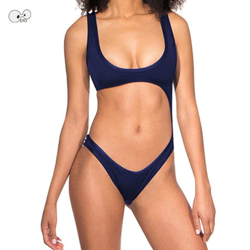 Стринги черные 2018 новый сексуальный цельный купальник Однотонный женский