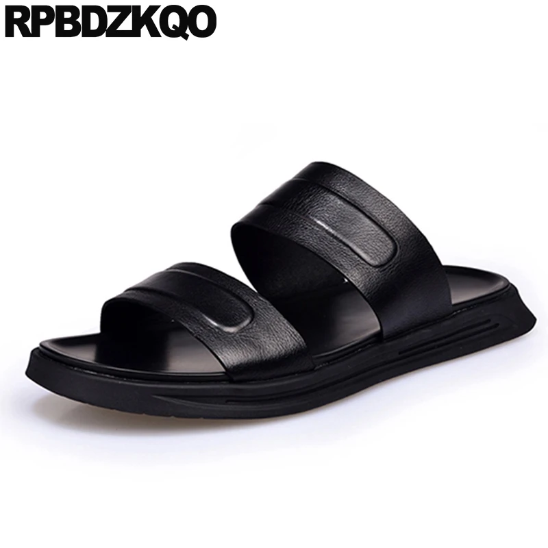 

italian slides black slip on shoes high quality casual famous brand outdoor men sandals leather summer slippers genuine soft