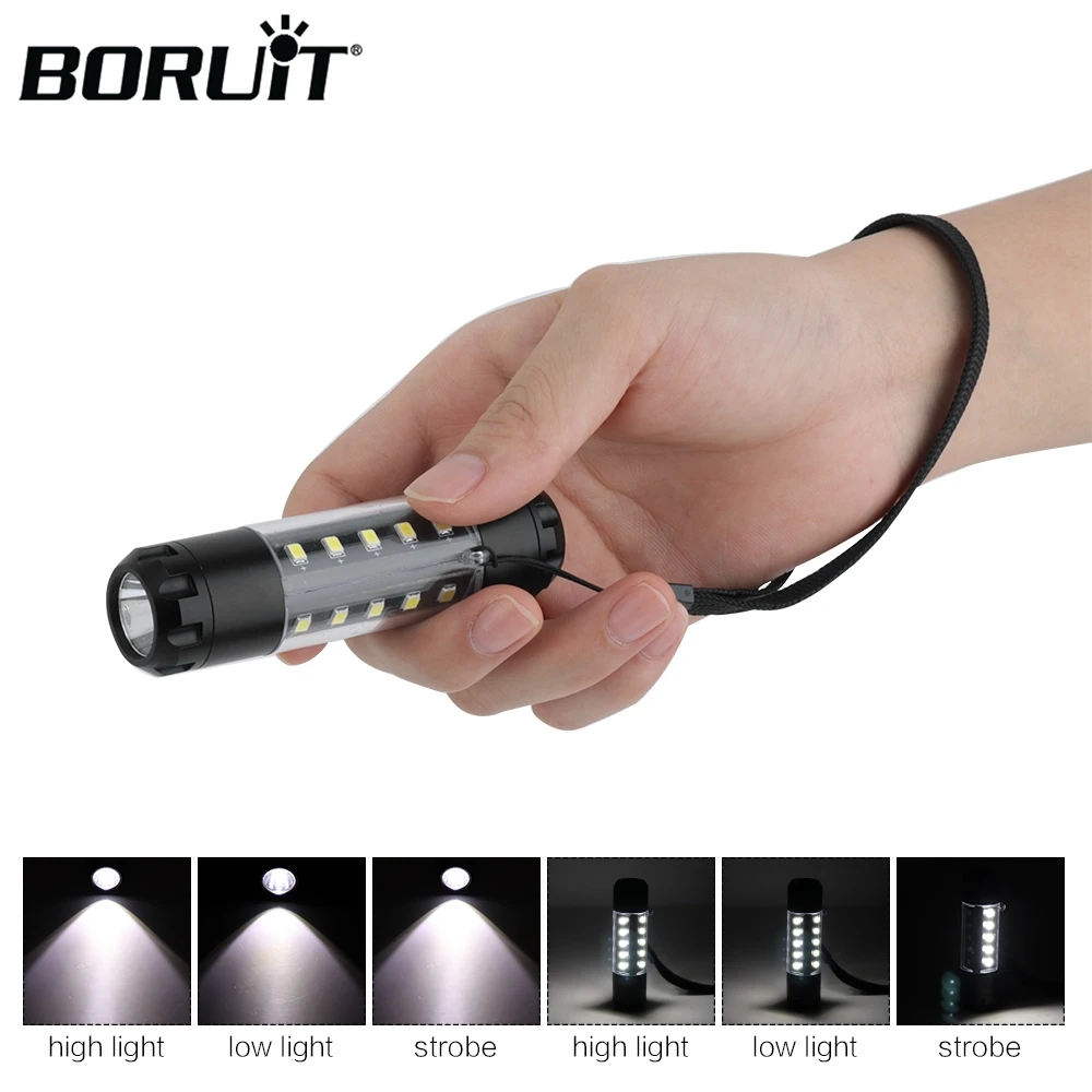 

BORUiT AK39 XPE COB LED Mini Flashlight 6-Mode IPX4 Waterproof Torch Outdoor Camping Pocket Light Hanging Lamp by AA Battery