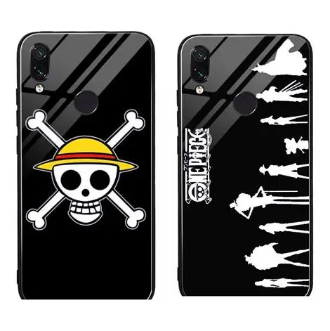

One piece Luffy Patterned Tempered glass black silicon back cover case for xiaomi mi8 mi 8 Lite mi 8 SE mi9 mi 9 SE
