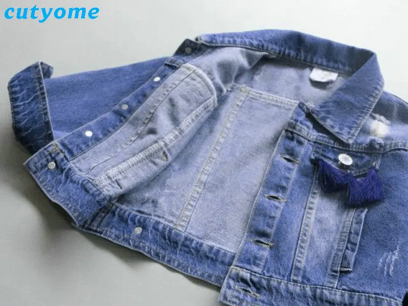 Cutyome Ripped Denim Jackets For Baby Girls Coats Long Sleeve Kids Jeans Outwear Clothes Tassels Outwear Children Coats 2-7Years (11)