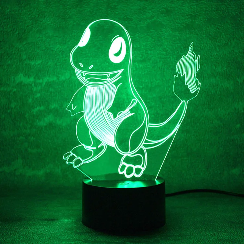 Маленький Огненный Дракон Charmander 3D Голограмма ночник USB Lampara Luz De LED подарок для