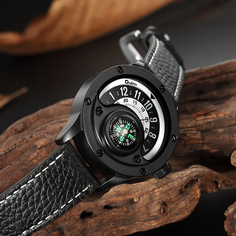 Fashion Men Watches Unique Creative Turntable Dial Compass Watch Male Clock Leather Strap Quartz Wrist Watches Relogio Masculino
