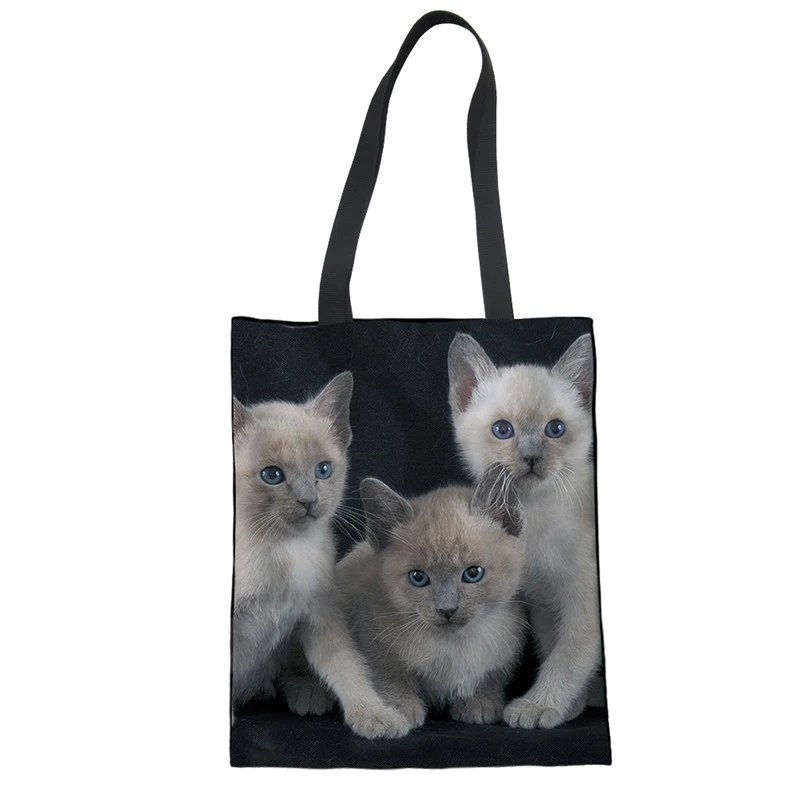 WHEREISART Новая женская сиамская сумка с принтом кота многоразовая сумка для покупок плиable сумка для путешествий сумка пакет для продуктов - Цвет: LMF1281Z22