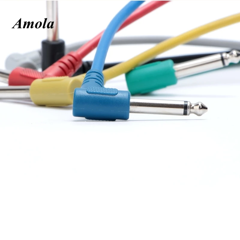 

6pcs Colorful Guitar Cables with 6.35mm Right Angle Plug Connect Effect Pedal for Electric Guitar