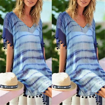 

Sexy Summer Ladies Swimwear Lace Chiffon Bikini Tassel Cover Up Beachwear Kaftan Summer Shirtdress