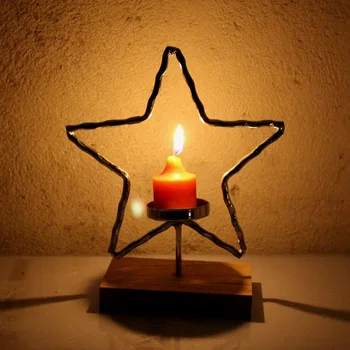 

Creative Metal Wood Decor craft Candlestick Figurine Stars Christmas Tree Candlestick Pastoral Home Living Room Decoration Gift