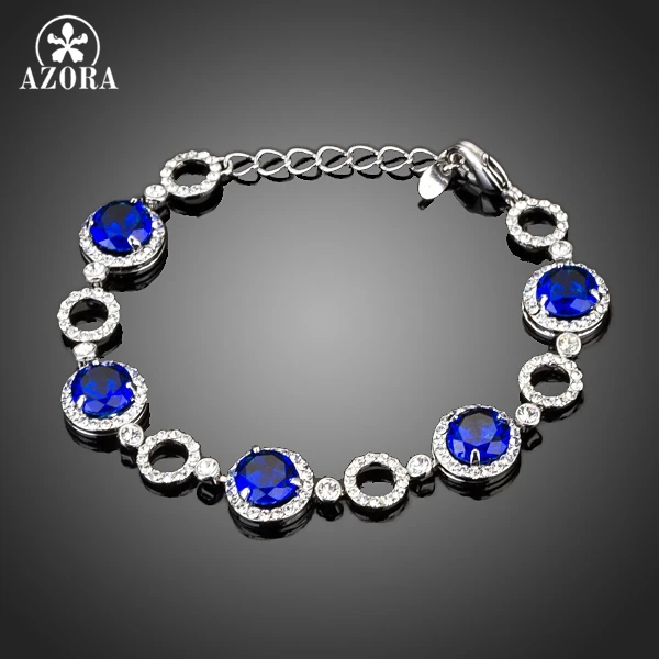

AZORA 5pcs Blue Cubic Zirconia With Tiny Clear Round Crystal Bracelets TS0058