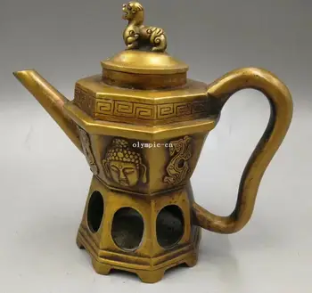 

6'' copper carved auspicious animal Dragon lion buddha cup tea pot pot statue