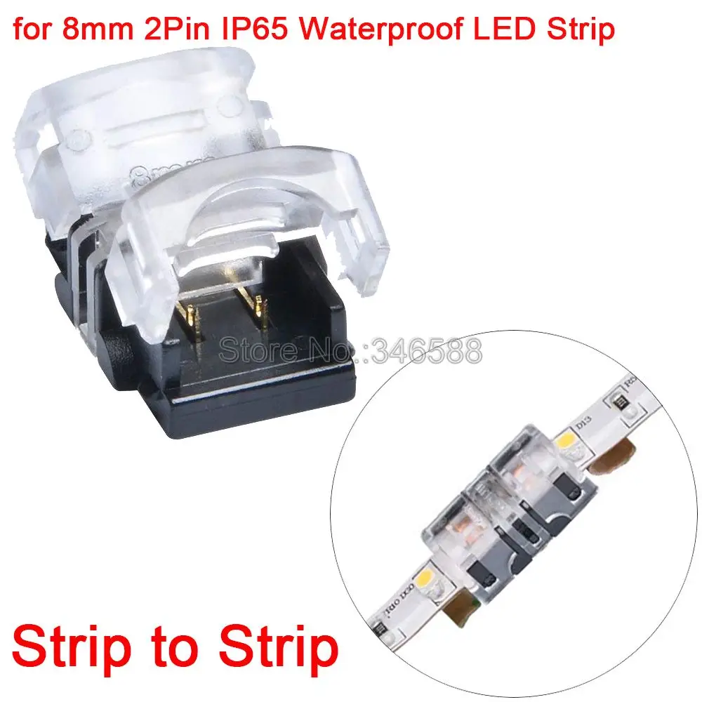 

10pcs 2Pin LED Strip to Strip Solderless Joint Connector for 8mm SMD 2835 3528 3014 IP65 Waterproof Single Color LED Strip Tape