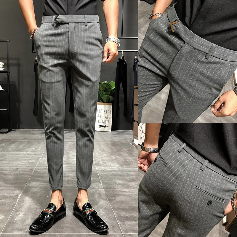 Новинка, стильные модные мужские осенние деловые брюки в полоску/мужские высококачественные костюмы из чистого хлопка для отдыха, штаны, одежда, размер 28-36