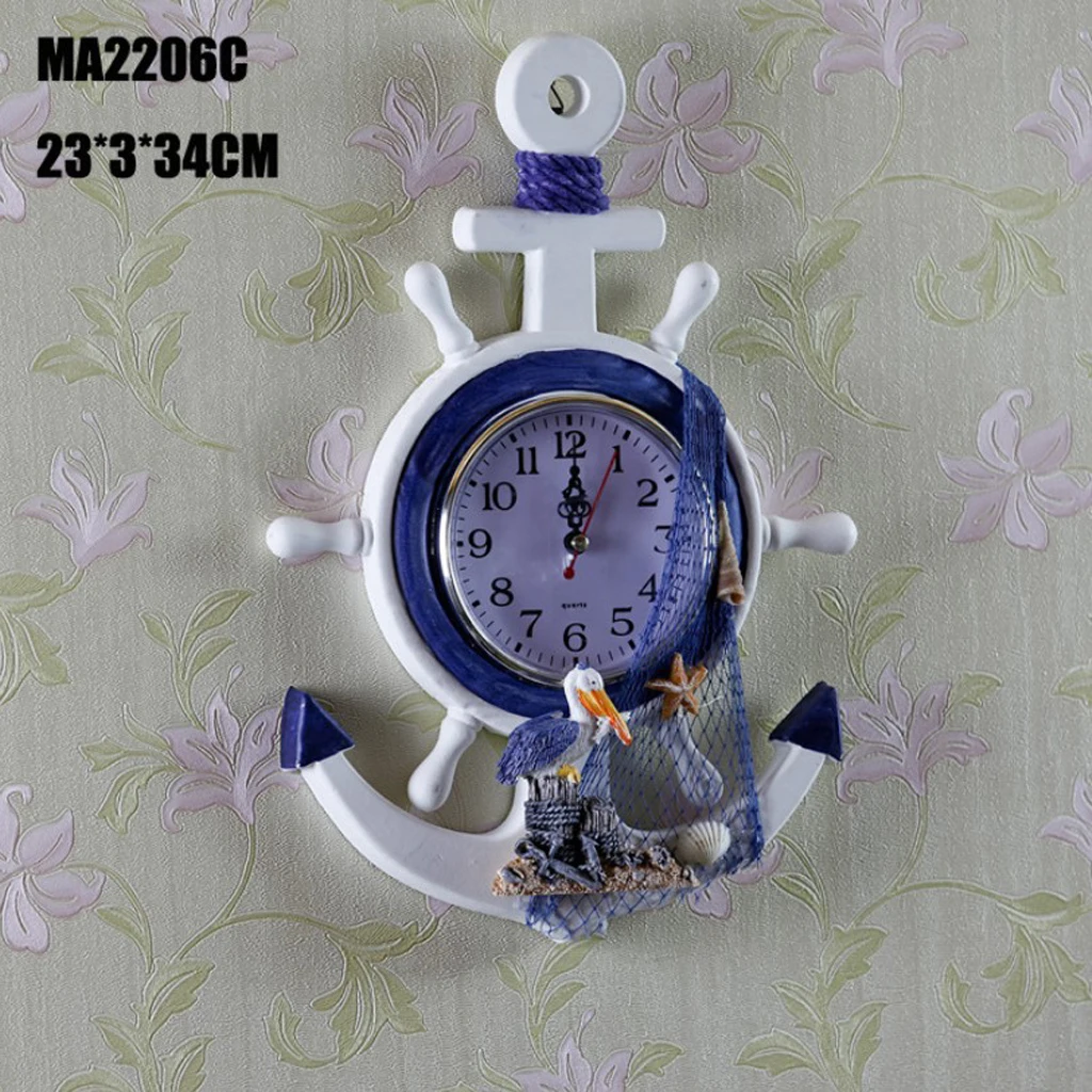 33cm Anchor Clock Beach Theme Nautical Ship Wheel Anchor Decor Wall Hanging
