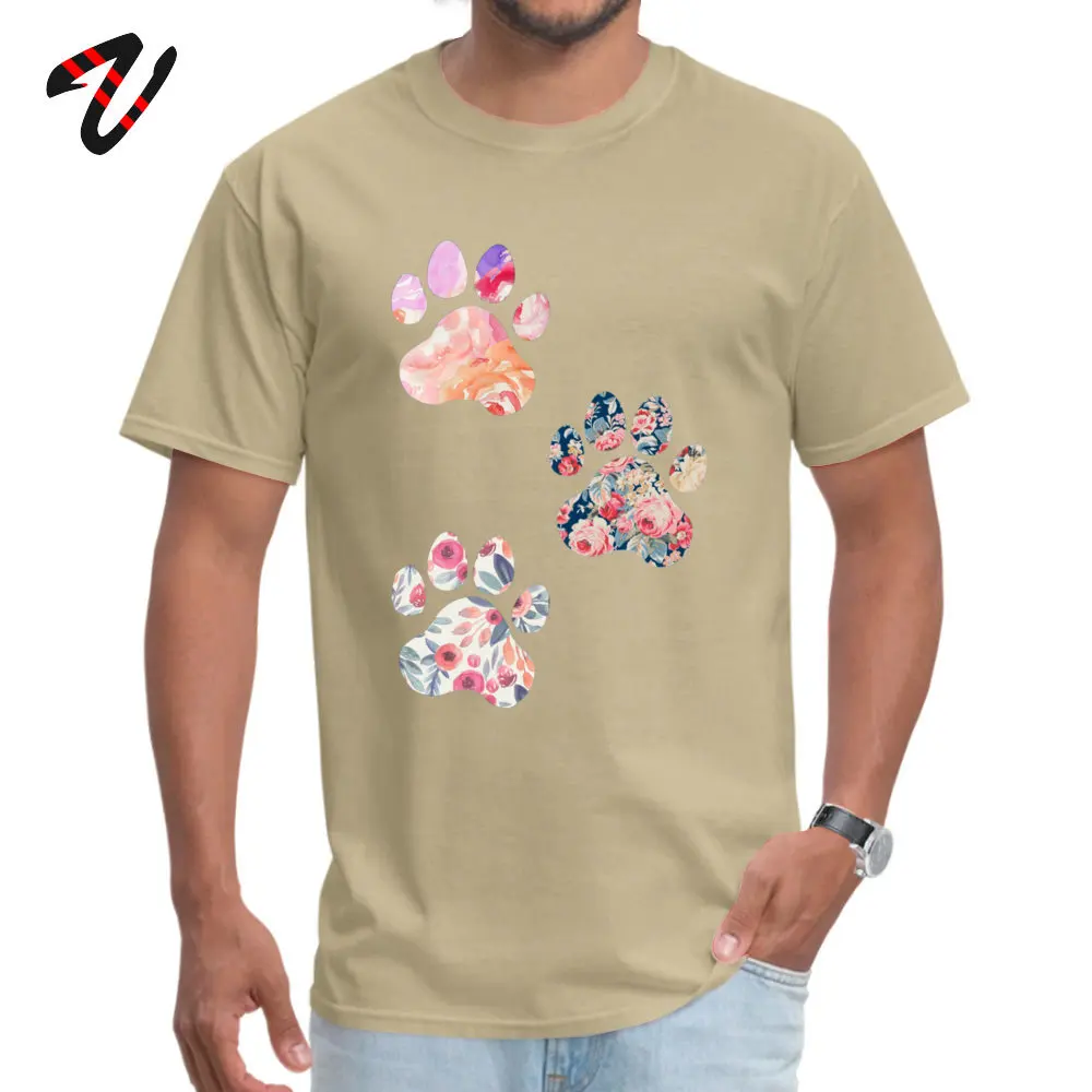 Prevalent Floral Paw Print Trio Cool T Shirt Round Neck Pure Cotton Men T Shirt Short Sleeve Summer Cool Tops Shirts Floral Paw Print Trio -10999 beige