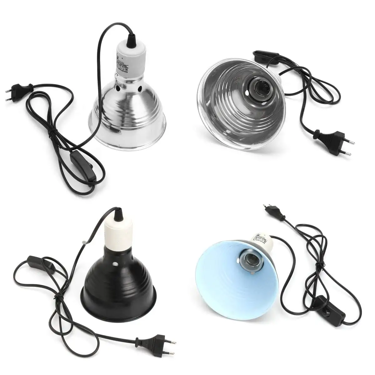 

Reptile Ceramic Heat Lamp Light Holder 100W E27 UVA/UVB 5.5" Chicken Brooder Basking Black Silver Aluminum 19*14cm