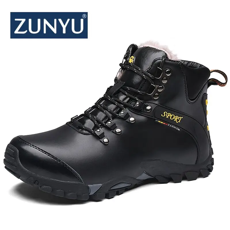 En Ligne ZUNYU Designer Hommes D hiver en cuir Bottes Hommes Cheville Neige Bottes Chaudes et Imperméables De Fourrure Tactique Boot Chaussures Chaussure Homme Taille 38 47