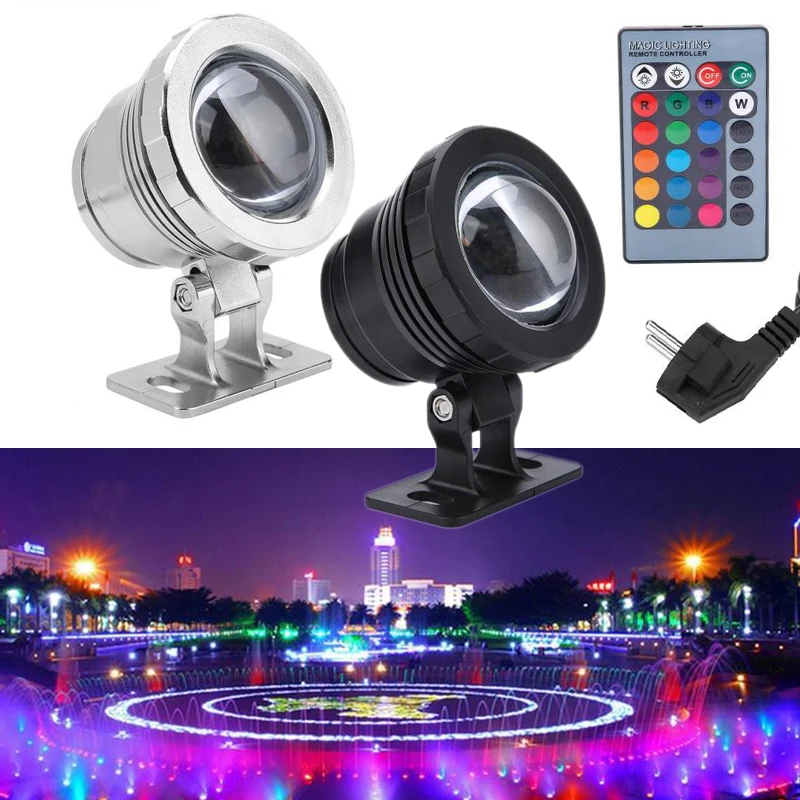 

10W/20W RGB Led Underwater Light Waterproof IP68 Fountain Pool Ponds Aquarium Tank Lamp 16 color+ Remote controller Spot Lights