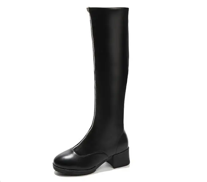 

Ladies knee boots 2017 autumn and winter new round head zipper plus cashmere women's boots with thick tube boots