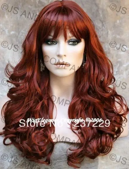 

Wholesale price FREE SHIPPING ^^^^Beautiful LONG Wavy Layered Copper Red with bangs WIG WACA